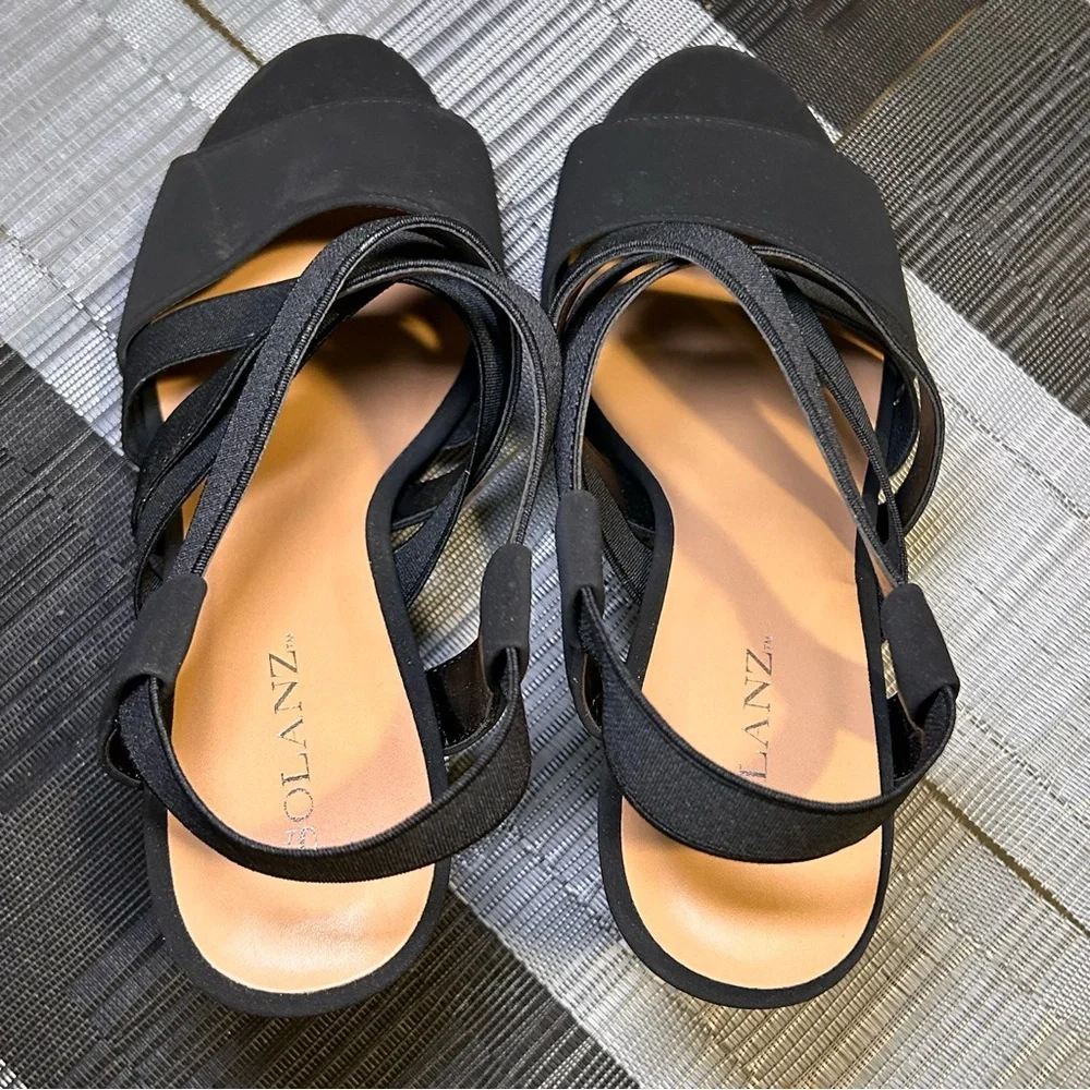 Solanz Kali Dress Heeled Platform Open Toe Sandals Slip On Strappy 9M Black